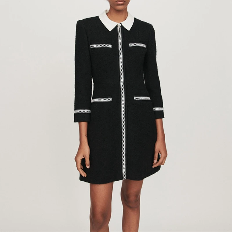 

2019 Fall Office Ladies Black Runway Dress Designer Short Dresses