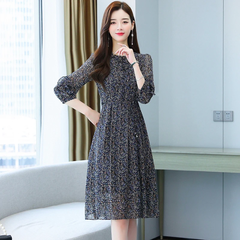 2024 New Elegant Bodycon Party Vestidos Womem Floral Chiffon Casual Beach Midi Dress Autumn Winter Korean Vintage Dress Clothes 2