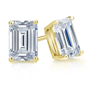 

Hot Sale High Quality 14K Yellow plated of 1 Mic in 925 Sterling Silver Emerald Cut Cubic Zirconia Women's Stud Earring For Gift