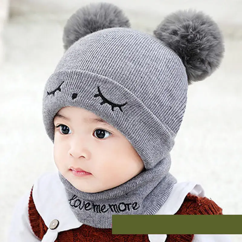 2pcs Hat Scarf Новое поступление брендовых комплектов из 2 предметов для новорожденных мальчиков и девочек, шапка с мультяшными ушками, шарф, зимняя теплая вязаная шапка с помпоном вязаная шапка, милый комплект шапочки - Цвет: 2pcs Hat Scarf