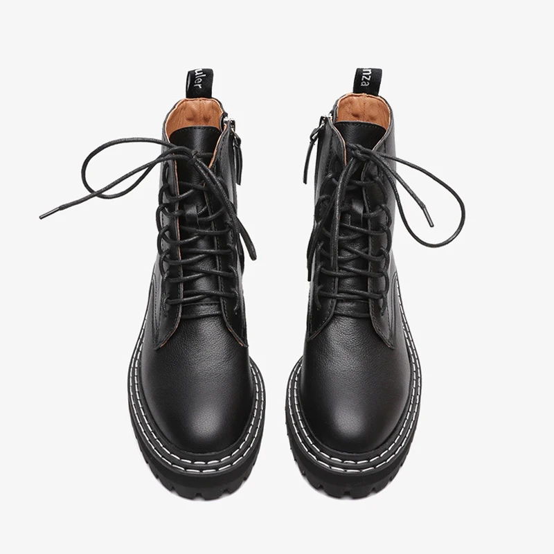 Best 2019 New Fall Winter Boots Women Black Leather Motorcycle Cowboy Platform Boots Punk Combat Ankle Boots Women Shoes