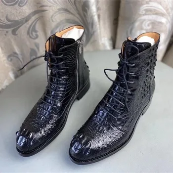 

Authentic Exotic True Crocodile Skin Men's Mid-carf ZIP Winter Boots Genuine Real Alligator Leather Male High-Top Lace-up Shoes