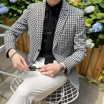 

Plyesxale Black White Plaid Blazer For Men 2020 Check Design Stylish Casual Jaqueta Masculina Slim Fit Handsome Blazers Q325
