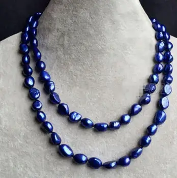 

Genuine 8-9mm Natural Dark Blue Baroque Freshwater Pearl Necklace 32" 48"