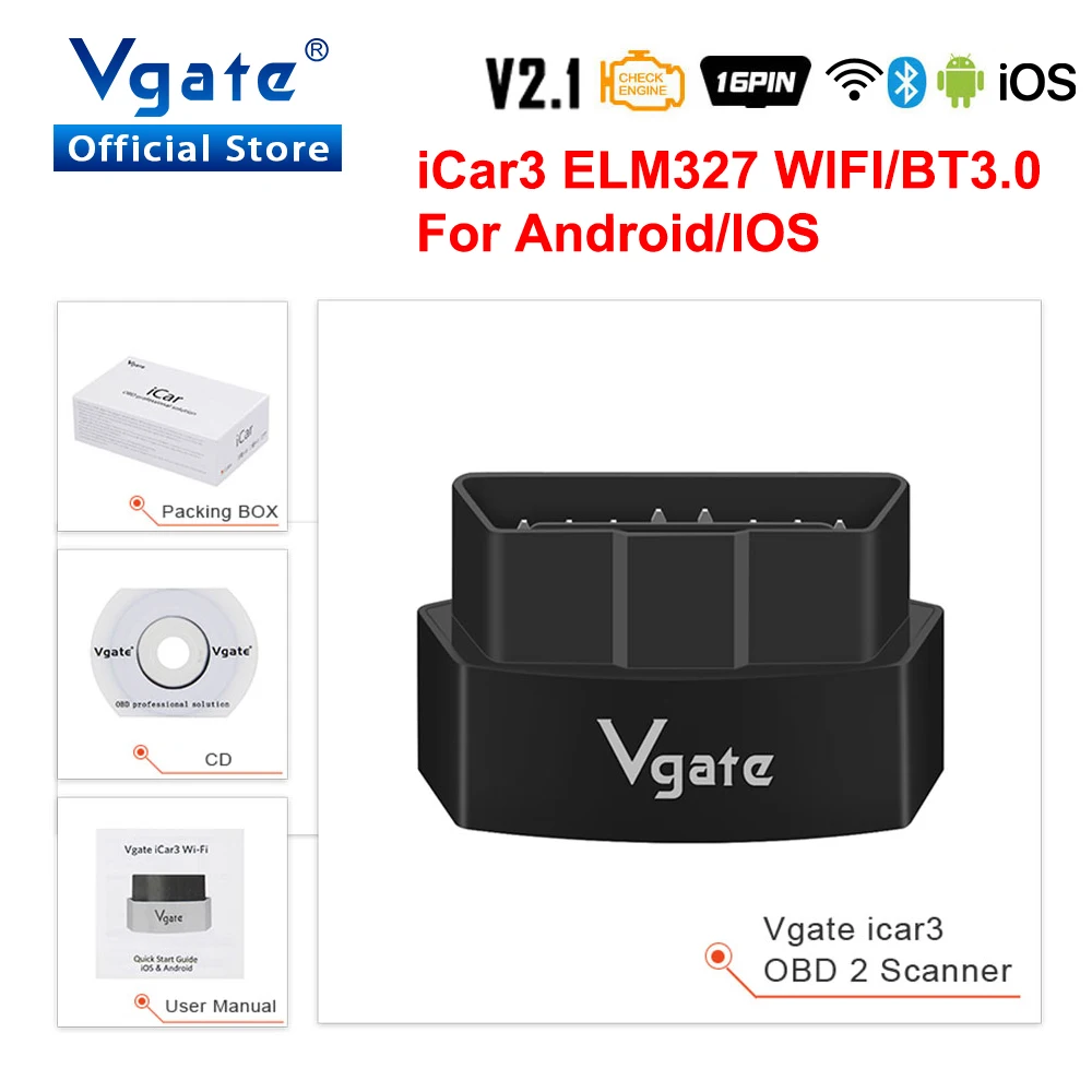 Vgate icar3 ELM327 Wi Fi Bluetooth OBDII код ридер автомобильный диагностический OBD2 сканер wi fi