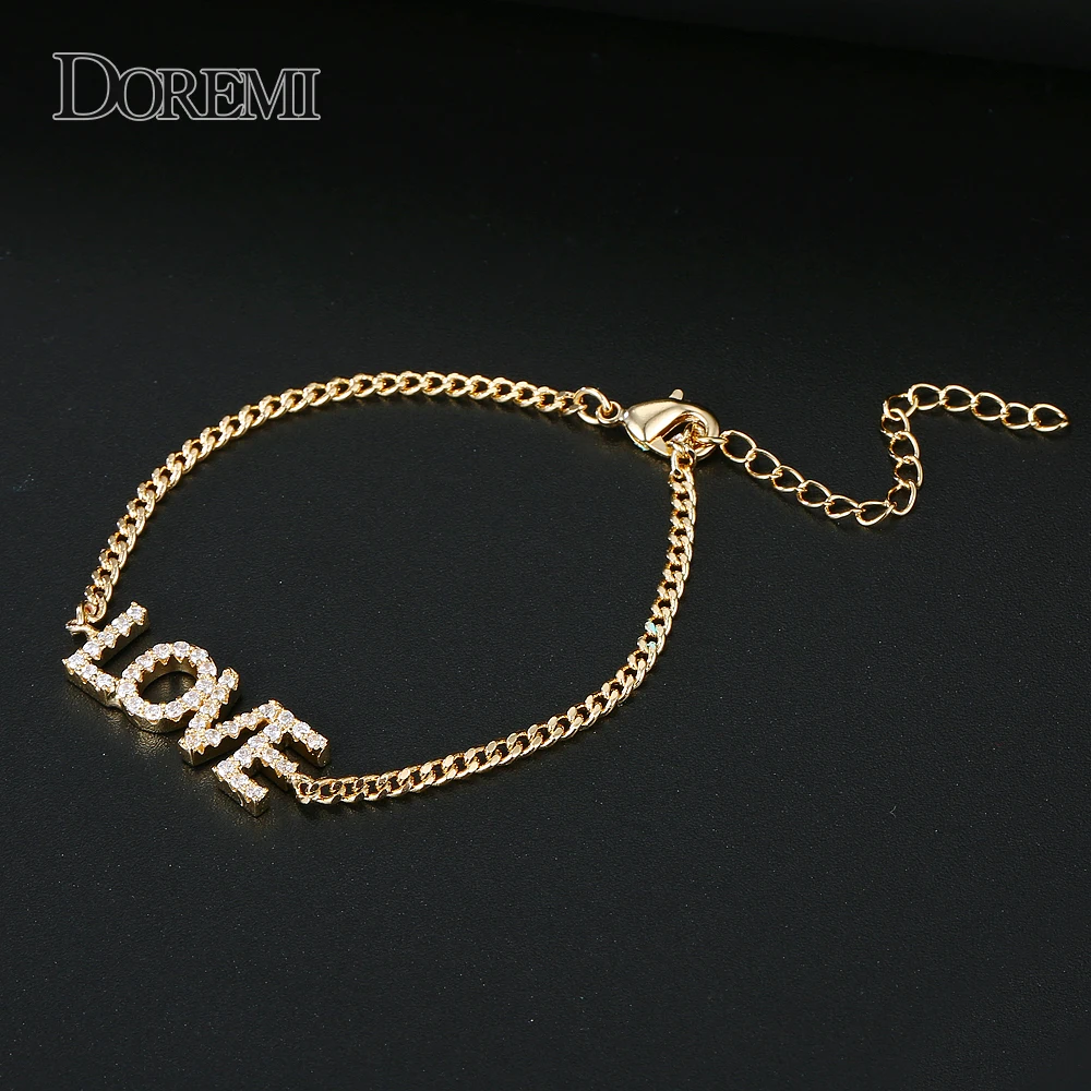 DOREMI Crystal Pendant Bracelet for Women Kid Iced Out Zirconia Bracelets Number Personalized Bracelet with Names Initial Letter