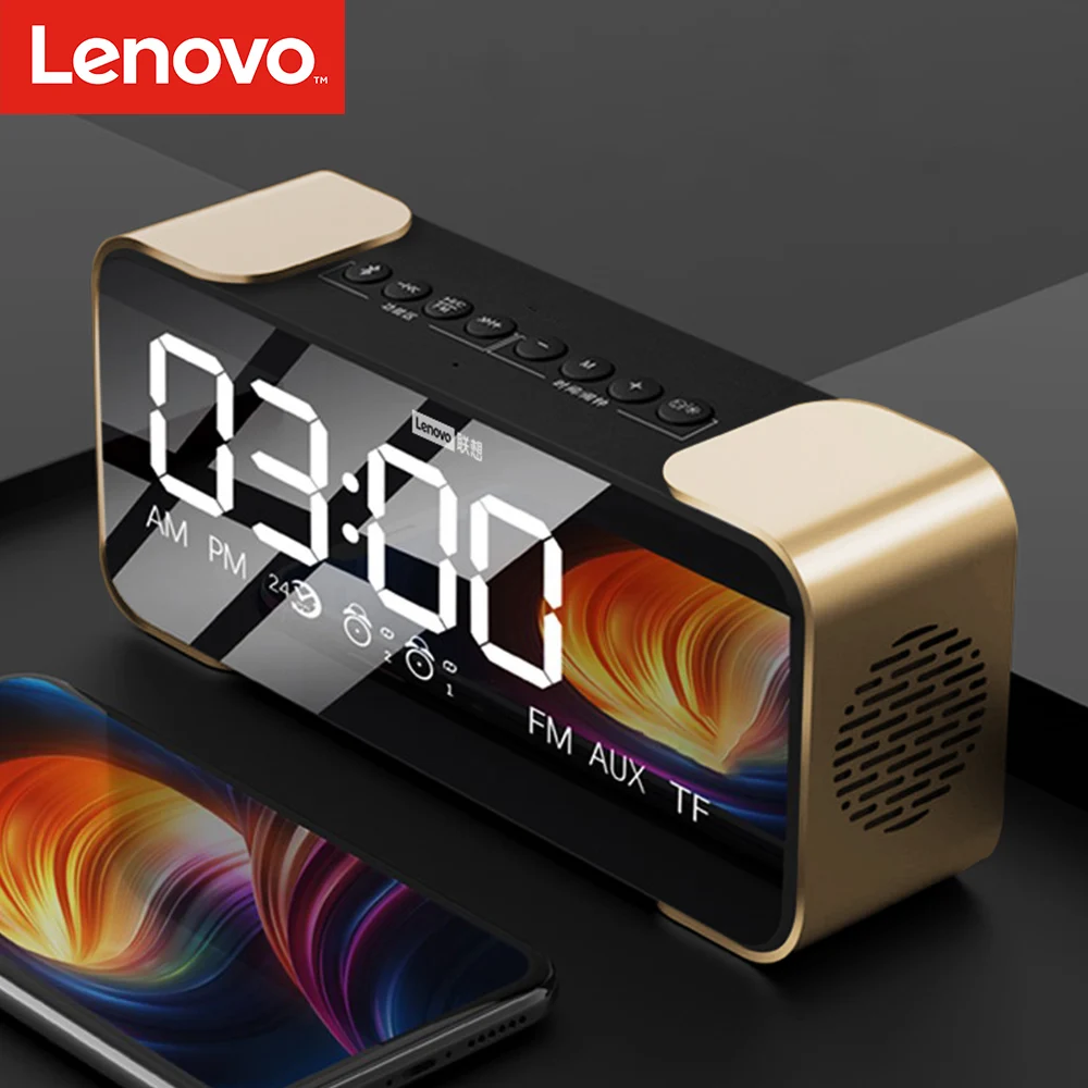 Lenovo-Altavoz Bluetooth con Radio y despertador, dispositivo Digital con Radio FM, para dormitorio