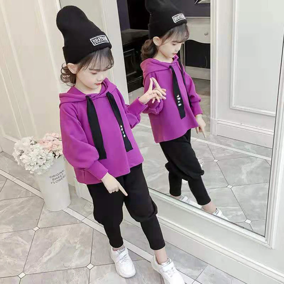 Age For 3-12 Years Children Clothing Sports Suit Girls Hooded Outwear Long Sleeve Girl Set Casual Sport Tracksuit | Мать и ребенок