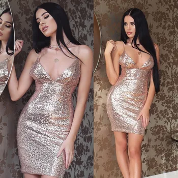 

Sleeveless Slim Sequin Dresses Woman Party Night Sexy Glitter Shiny Party Dress Spaghetti Strap Wrap Bodycon Mini Dress