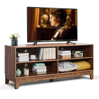 

58" Modern Entertainment Media Center Wood TV Stand MDF Home Living Room 4 Storage Shelves Non-slip Mat Tv Stand Table HW60356