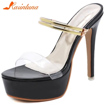 

KARINLUNA Ladies Fashion Platform Mules Summer Daily slip-on Heeled Women Mules Summer Sexy Super High Heels Women Shoes