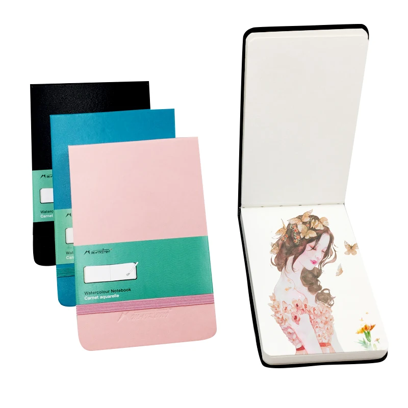 MAIRTINI-Libro de acuarelas de cuero de 300GMS, papel de acuarela de grano fino de algodón mezclado, suministros de Arte de bolsillo pintados a mano, A6