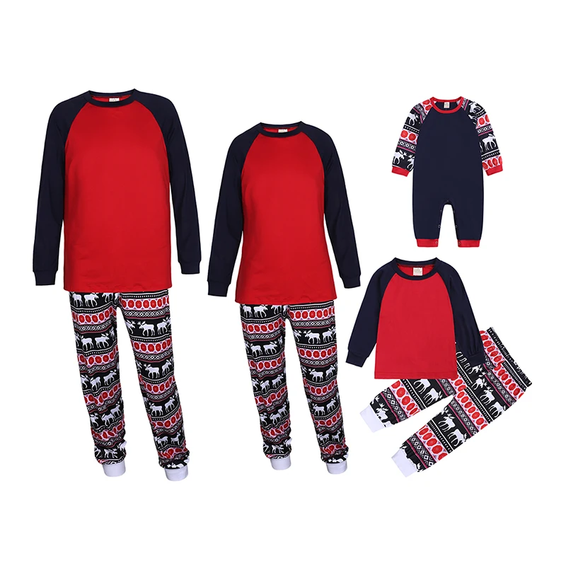 thumbnail image 1 of Pijamas navideños 2022, conjuntos familiares de top y pantalones de manga larga a juego, trajes de algodón con ciervos, trajes con estampado de árbol de Navidad, 1 of 5