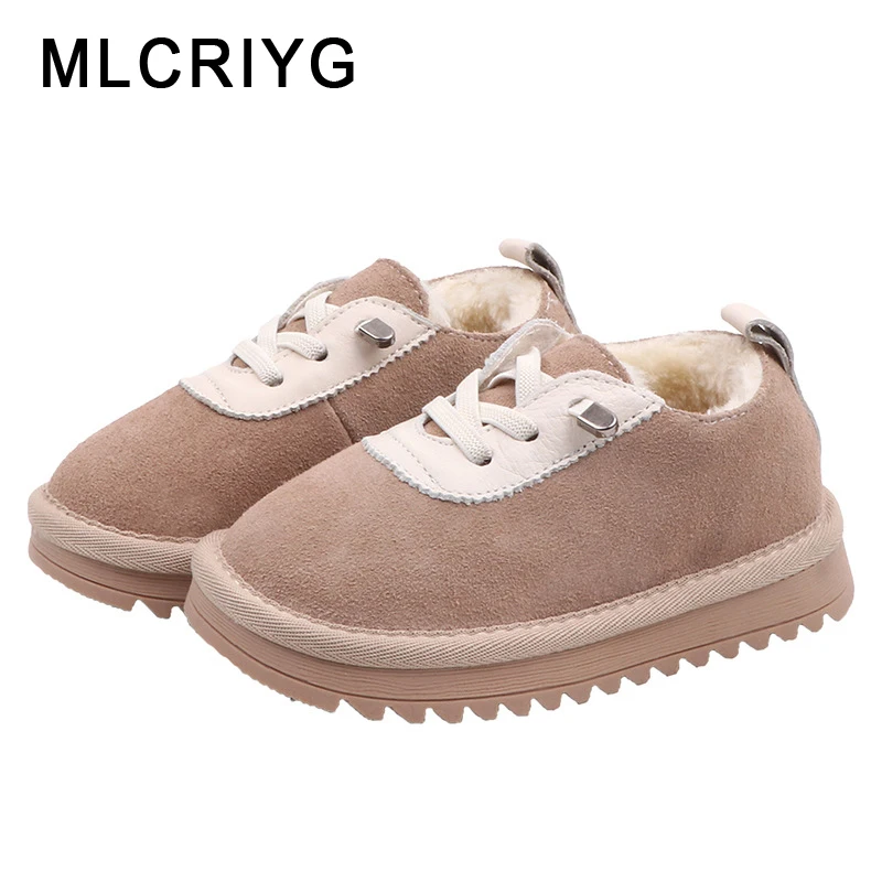 

Winter Kids Genuine Leather Shoes Baby Girls Warm Shoes Children Brown Brand Flats Boys Casual Loafer Fashion Slip On Moccasin