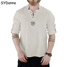 Средневековый Викинг пират льняной Топ рубашка костюм в стиле «Ренессанс» Мужская Скандинавская Ретро футболка на шнуровке для взрослых мужчин средневековые брюки