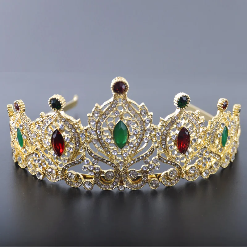 Блестящая корона принцессы в золотом арабском королевском Тиара для женщин, модные свадебные головные уборы - Окраска металла: green stone