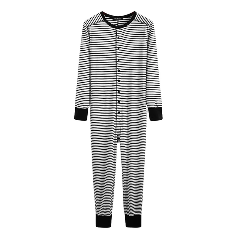 Male Underwear 3Xl Mens One Piece Pajamas Jumpsuit Homewear Striped Long Sleeve Comfortable Button Sleepwear Nightwear Pajamas men bodysuits men jumpsuits