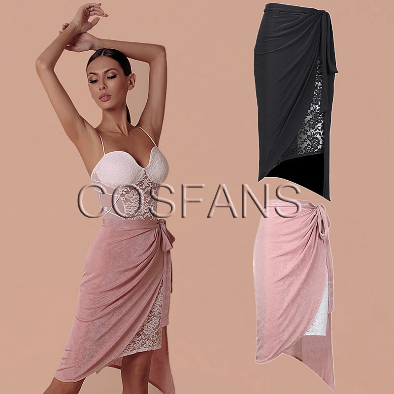 Latin Dance Skirt Lady Tango Salsa Cha Rumba Samba Dancing Practice Performance Wear Irregular Straps Lace Skirts in stock | Тематическая