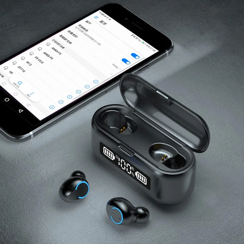 F9 TWS Wireless Earphones Stereo HiFi Bluetooth 5 0 Earphone Gaming Headset Charging Box Earbuds PK TWS i12 for Xiaomi Huawei