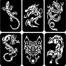4pcs Tattoo template hollow board simulation Temporary Stickers Stencils arm Wolf Henna Airbrush painting paste dropshipping