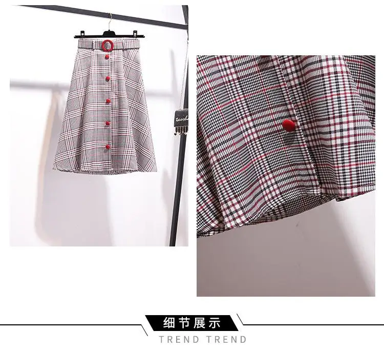 ICHOIX офисный Женский комплект 2 шт. комплект одежды милые топы и юбка комплект из двух предметов корейский стиль зимняя клетчатая юбка