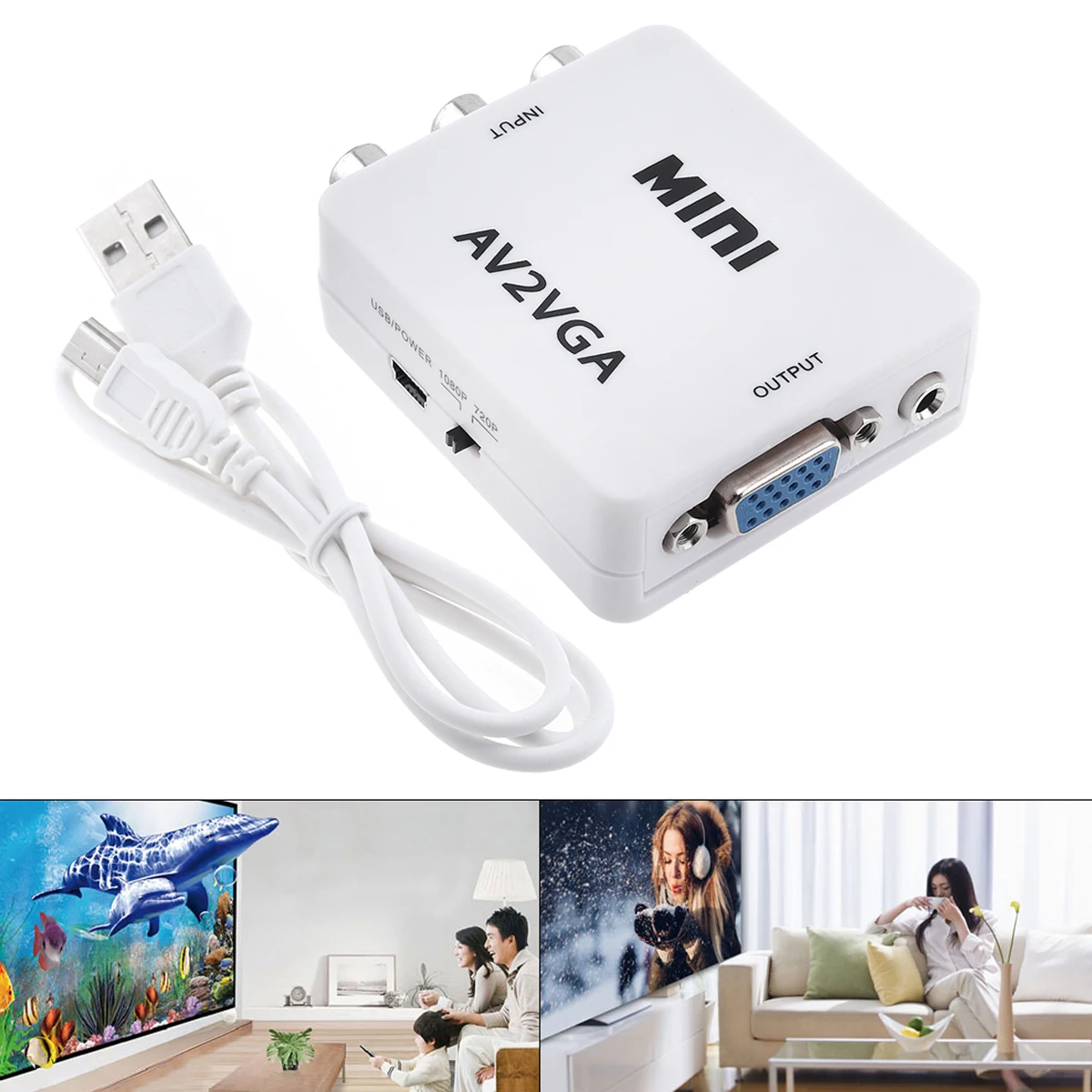 

Portable White AV to VGA Video Converter with 1080P Conversion Head Support AV Enaled Devices to VGA Enaled Devices