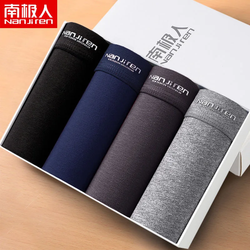 4PCS/Lot Men Underwear Cotton Boxers Panties Comfortable Sexy Solid Cuecas Trunks Mens Underpants Shorts Sexy Solid Male Panties