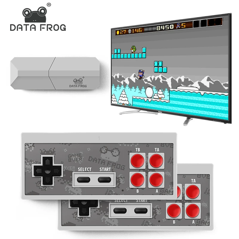 

Data Frog TV Video Game Console 8 Bit Built-in 1400 Classic Retro Games Potable Mini Wireless Controller AV/HD Output Dandy