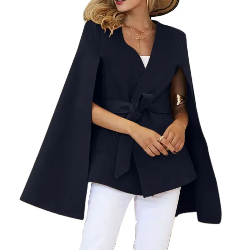 

Womens Winter Vintage Cloak Batwing Sleeve Poncho Cape Belted Waist Trench Coat