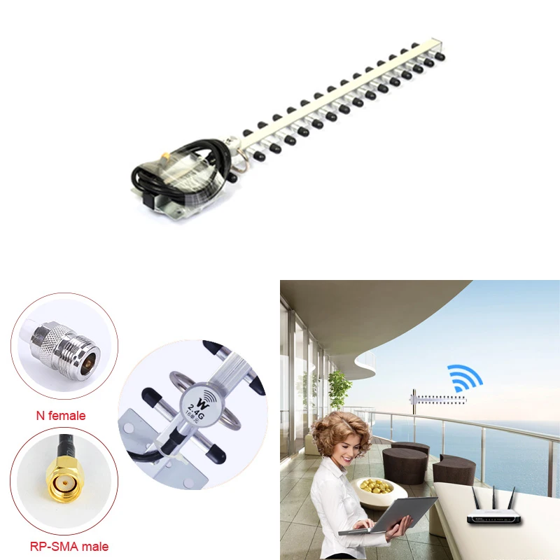 

RP-SMA 2.4GHz 25dBi Directional Outdoor Wireless Yagi Antenna WiFi For Router
