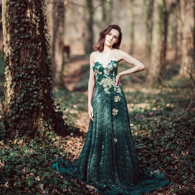 Strapless Dark Green Elf Dress Fairy 