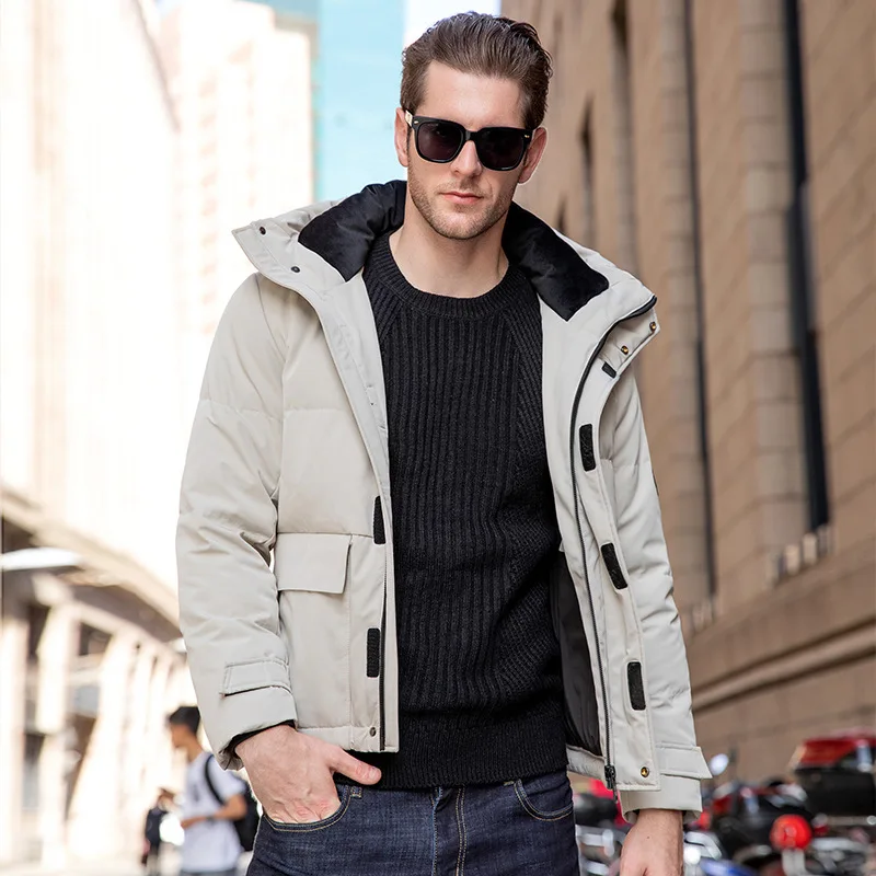 Luxury famous brand winter stand collar tooling style men's cotton down jacket white duck warm short | Мужская одежда