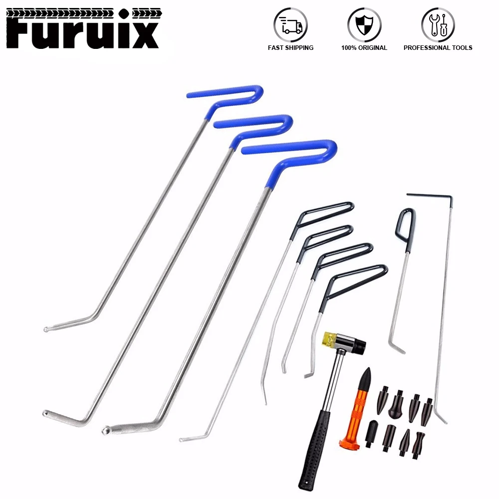 Furuix Tools Paintless Dent Repair Spring Steel Rods Body Dent Removal Hail Set Repair Hammer