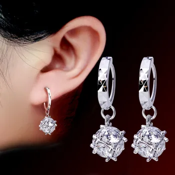 

Fashion Female Shiny Crystal Earring 925 Sterling Silver AAA Square Cube Zircon Earrings for Women Prevent Allergy Jewelry Gift