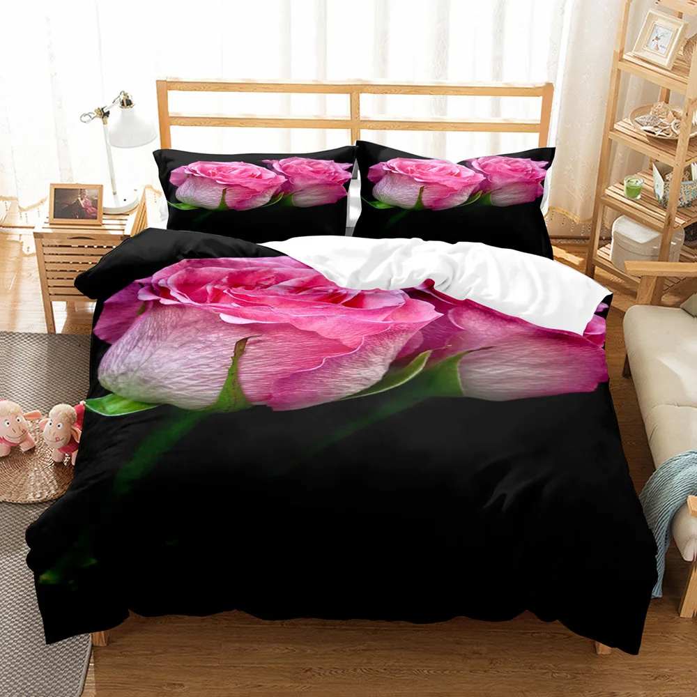 Romantic Rose Bedding Set Nordic Duvet Cover 220x240 King Size Colorful Quilt Cover Modern Cat Wolf Print Pillowcase No Sheet