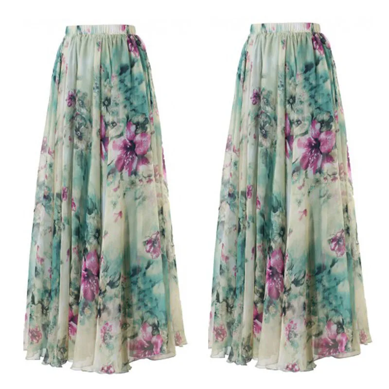 BOHO женские цветочные длинные плиссированные макси юбки Partysu летние пляжные сарафаны Stearwear для элегантных женщин