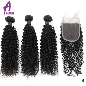 

Alimice Malaysian Kinky Curly Bundles With Closure 100% Human Hair Weaves With Bundles With Closure Remy Hair Middle Ratio