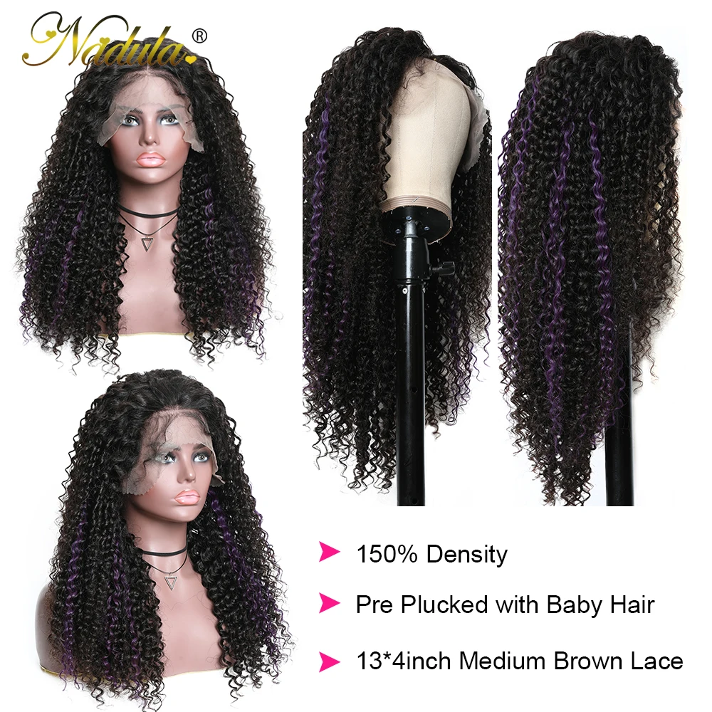 Nadula вьющиеся волосы парик 13X4 кружевные передние человеческие волосы парик Выделите фиолетовый бразильские волосы remy парик с волосами младенца Glueless кружевные парики