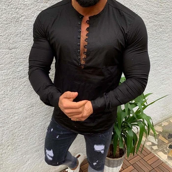 

New Arrival Fashion Green Shirts Men's Casual Long Sleeve Shirt Solid Shirt Loose V-neck Top