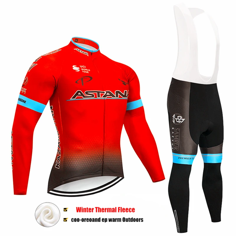 Флуоресцентный зеленый Астана Ropa Ciclismo Invierno Зимний Велоспорт Джерси термальный флис с длинным рукавом Велоспорт одежда Набор велосипед одежда - Цвет: Pic Color