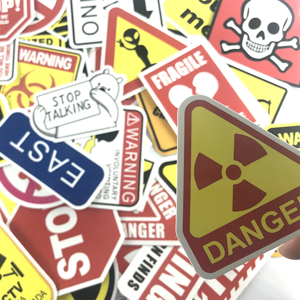 Caution Warning Sticker Set Funny Fragile Stickers for DIY Motorcycle Laptop Decoration 50pcs / set