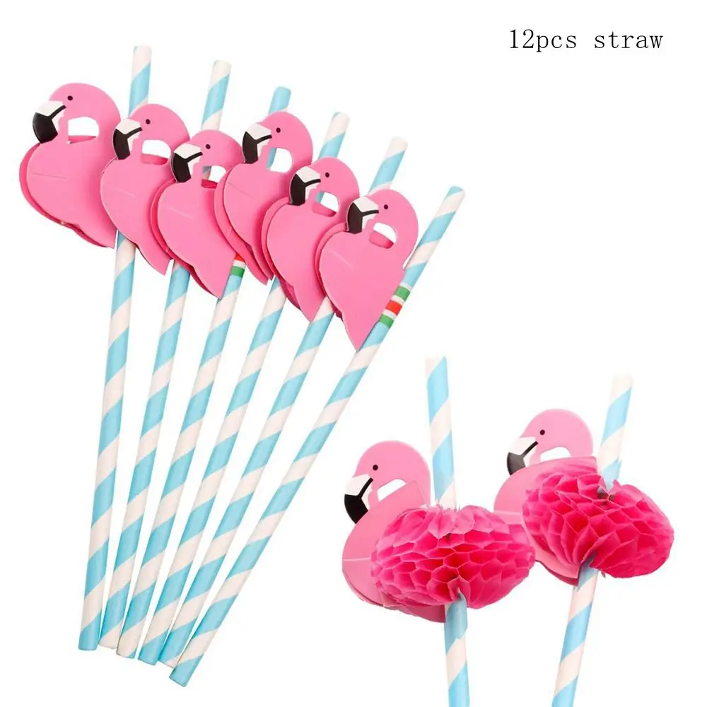 Paper Straw 1 FENGRISE бумага с Фламинго салфетки одноразовые партии посуда плиты Гавайи трубочки для питья на вечеринке бумажный стаканчик день рождения Алоха Гавайский - Цвет: Paper Straw 1