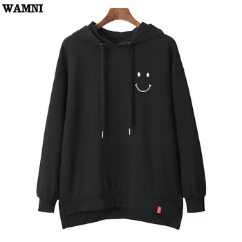 

WAMNI Smile Hoodies Sweatshirt Autumn Funny Kpop Harajuku Pullovers Sweatshirt 2019 New Elegant Hooded Front Short Back Long