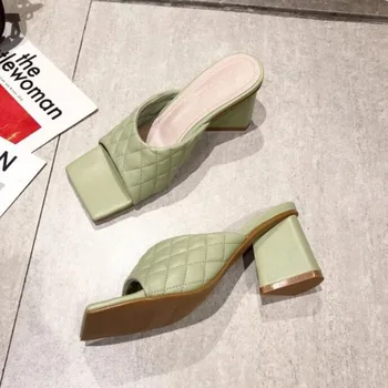 

Women's Summer Slippers Open Toe Low Heel Slippers Women's Beach Sandals Green and Yellow Flip Flops Size 35~39 zapatillas mujer