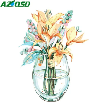 

AZQSD Painting By Number Canvas Kits Flower DIY Unframe Handmade Gift Coloring By Numbers Vase Home Decoration Abstract Art