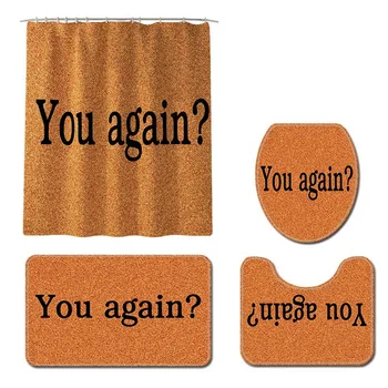 

Carpet Shower Curtain Toilet Mat Non-Slip 4 Piece Set, English Printing Absorbent Floor Mat Partition Curtain Set Bedroom Living