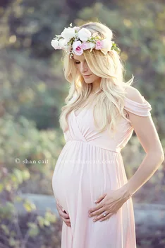 

White sexy deep V-neck Maternity Photography Props Long Dress For Pregnant Women Shoot Split Front Pregnancy Micro-bomb Dresses