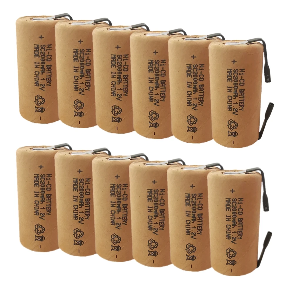Akkumulator cell ni cd 12 шт. SC2000mAh с вкладками Высокая мощность Sub C 10C 1,2 В аккумуляторная батарея для электроинструментов отвертка