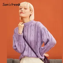 SAM'S TREE, однотонный чистый пеньковый Повседневный пуловер с цветами, женские свитера, зима, с вырезами, длинный рукав, офисные женские топы на каждый день