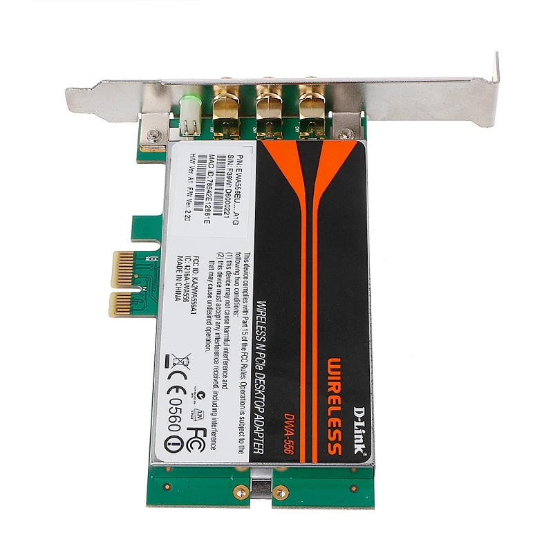 DWA 556 Wireless Xtreme N PCI E Desktop Adapter WiFi Card Low Profile E65A 2